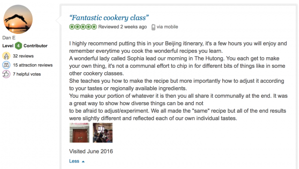 Cooking Class testimonial - Trip Advisor